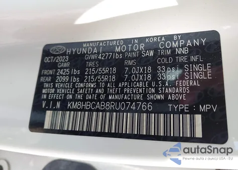 2024 Hyundai Kona Sel from USA, damaged, VIN KM8HBCAB8RU074766